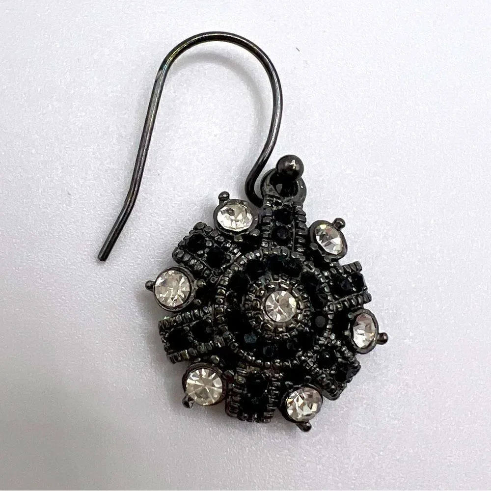 *3/$20* Gunmetal tone dangle earrings with black and clear rhinestones